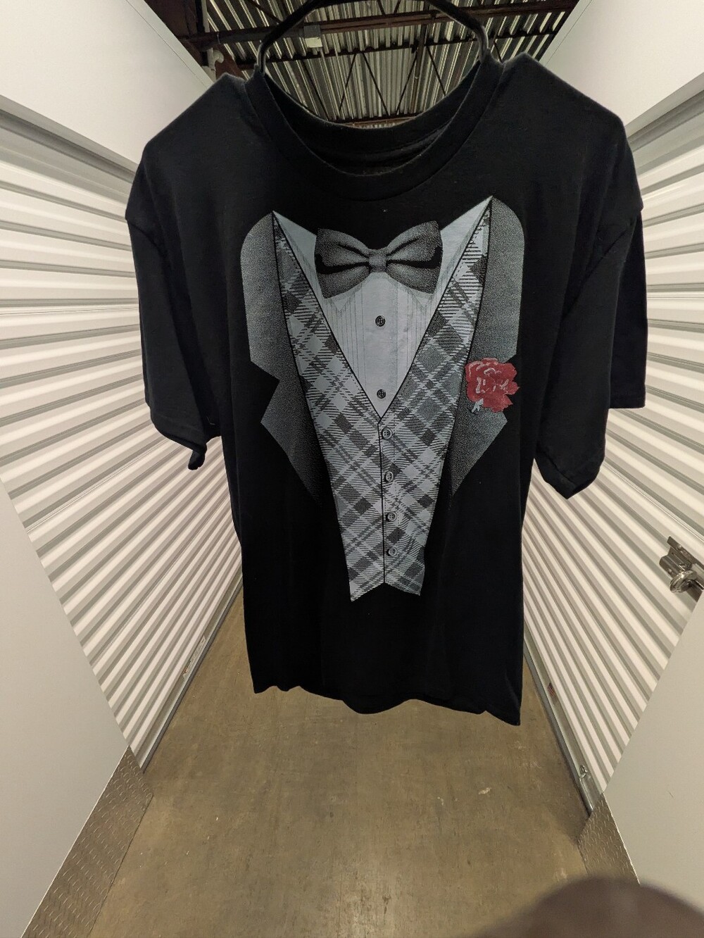Men's Black Graphic Tuxedo Tee with Bow Tie Print